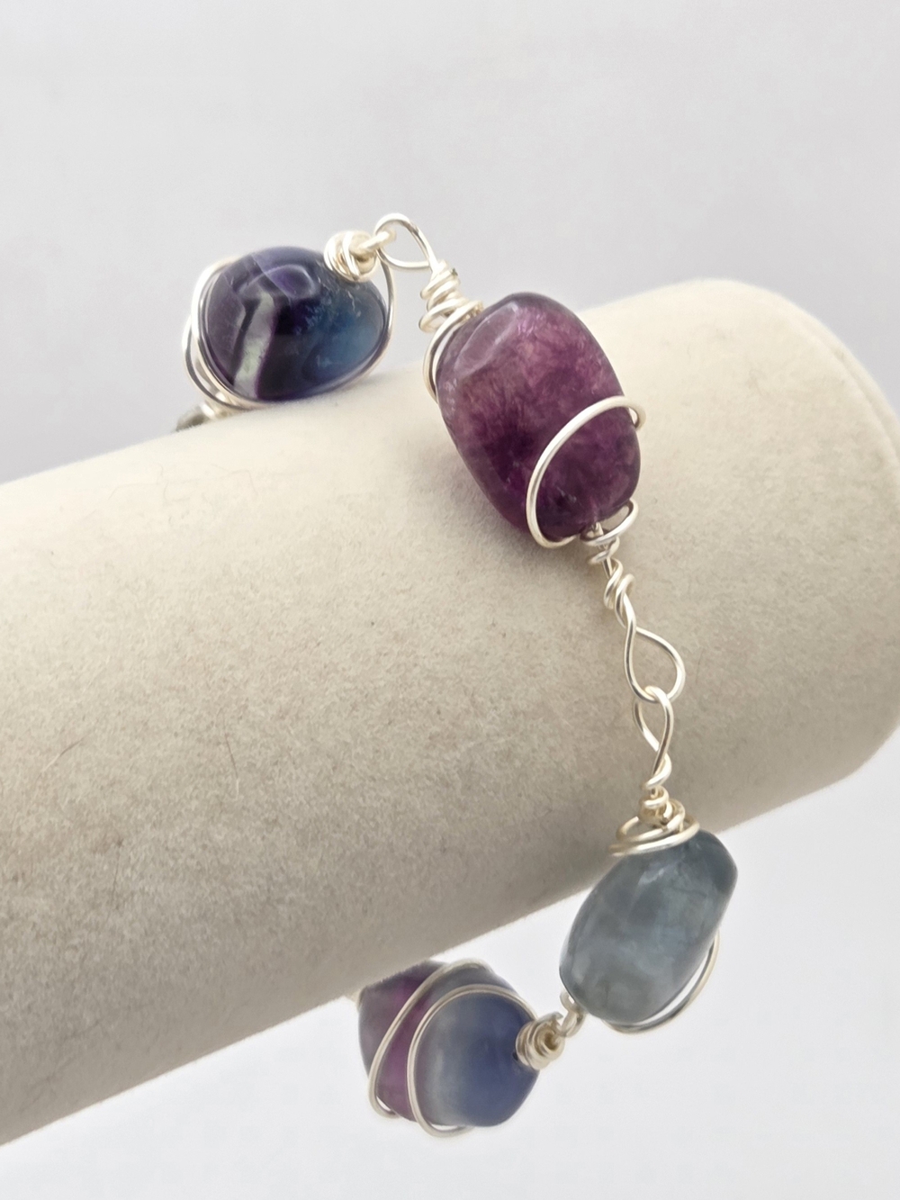 Artisan Wire Wrapped Rainbow Fluorite Gemstone Toggle Bracelet
